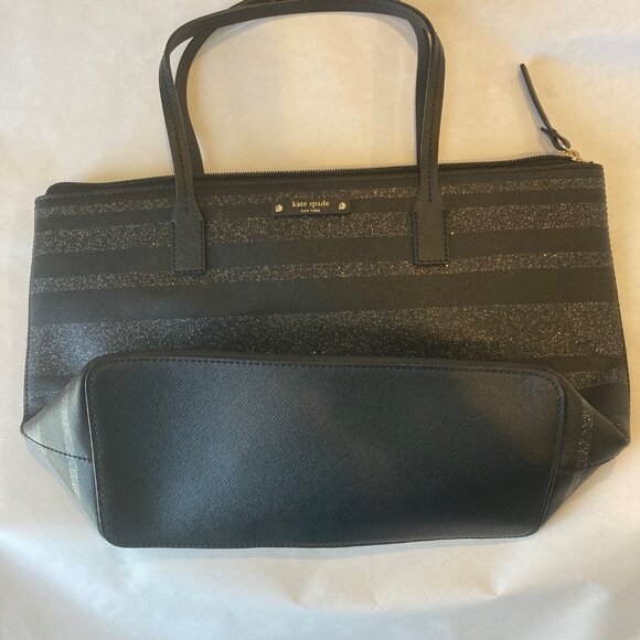 Women's Authentic KATE SPADE Haven Lane Hani Striped Tote Bag in Black Glitter - Picture 6 of 8